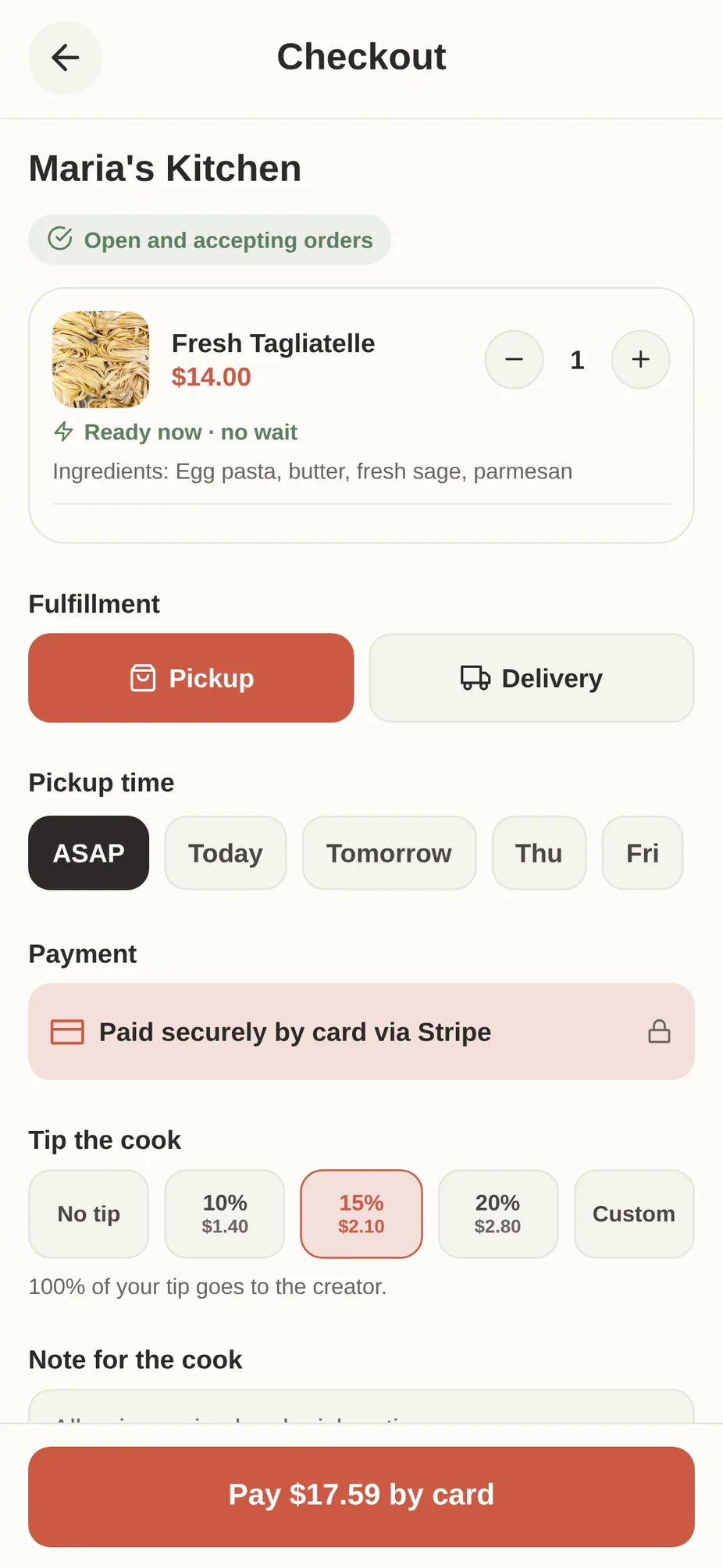 Pickup or delivery